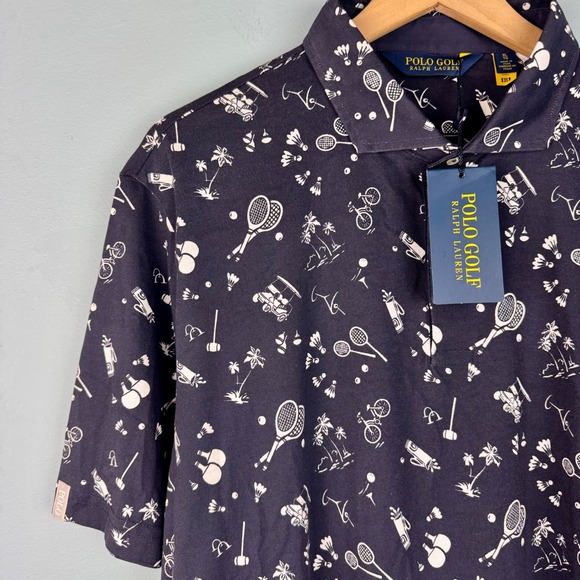 NEW Polo Golf Ralph Lauren Men's XL‎ Blue White Tennis Novelty Cotton Shirt